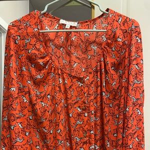 Orange Front Tie Giraffe Blouse